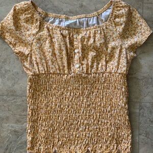 Abercrombie Kids Tan Puff Sleeve Smocked Blouse